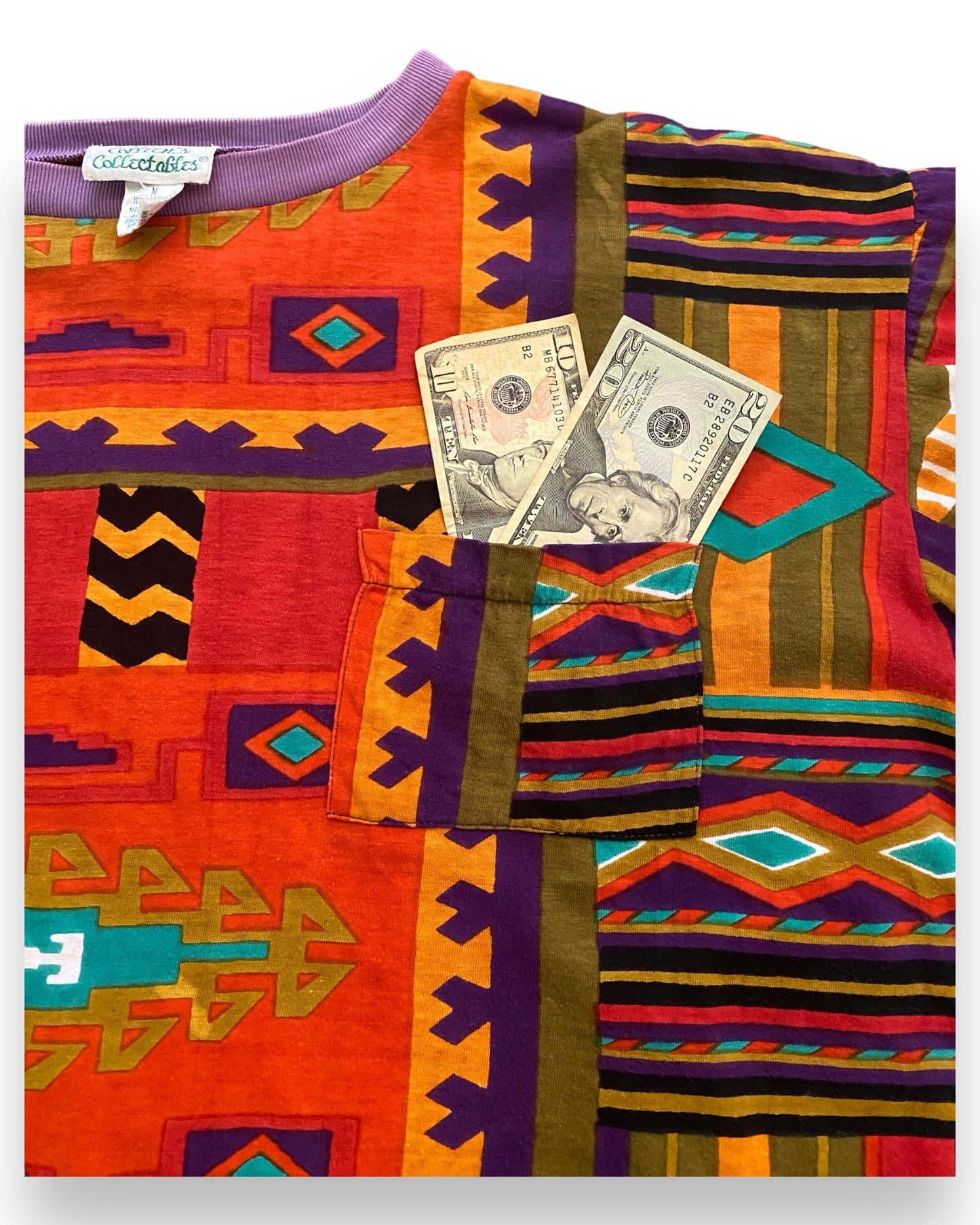 90s colorful oversized T shirt with pocket