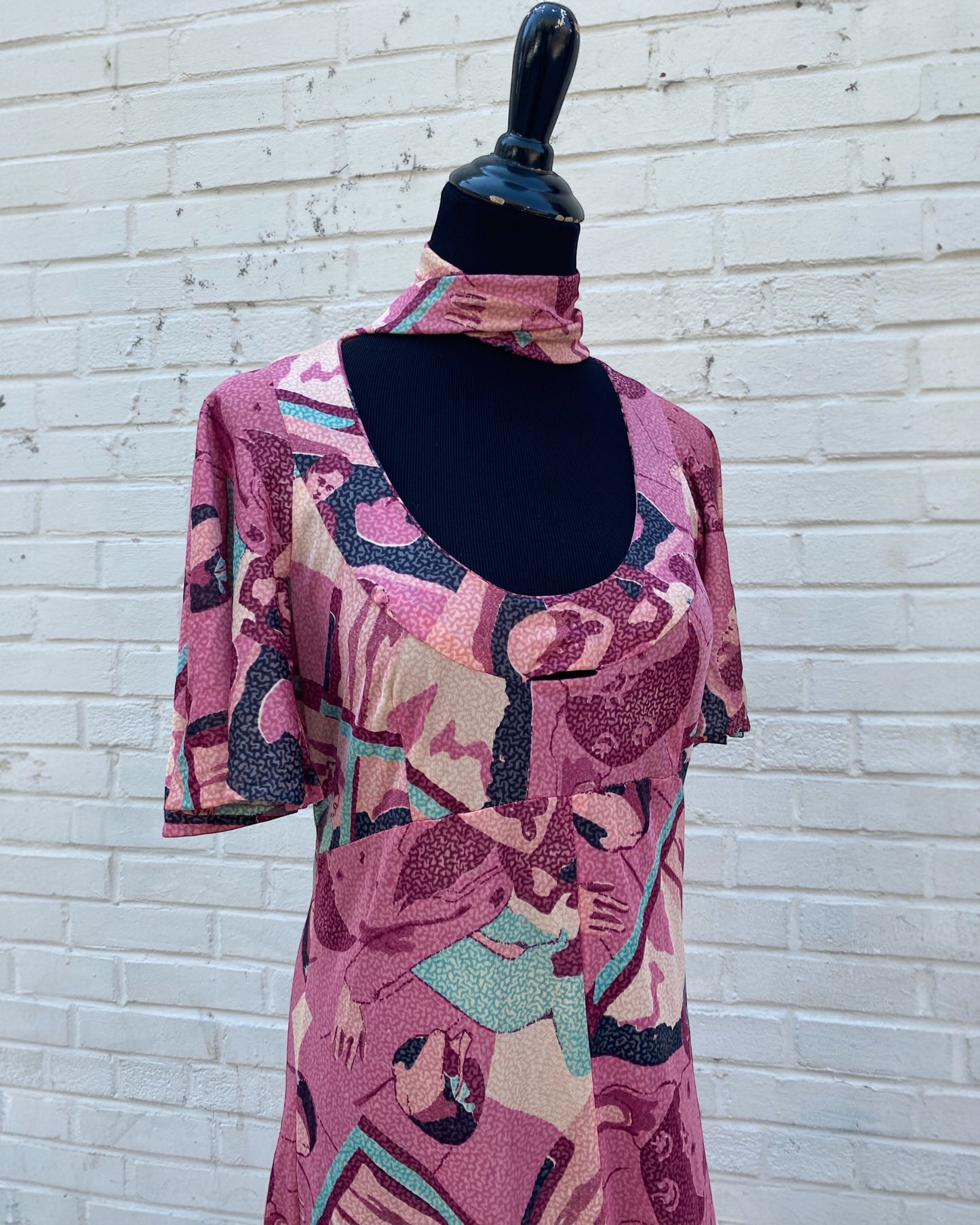 1970s unique print empier cut maxi dress
