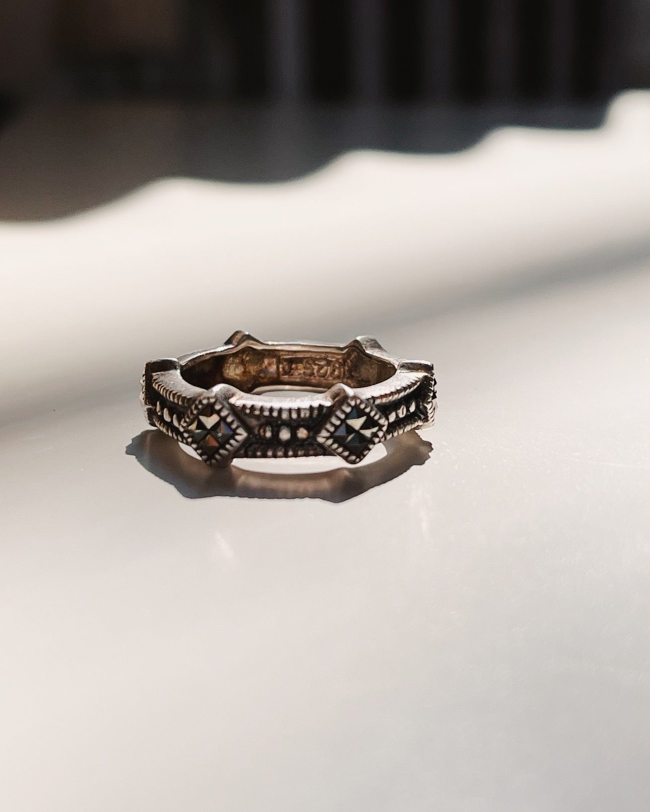 Vintgae sterlig silver Marcasite Ring SZ 5 1/2