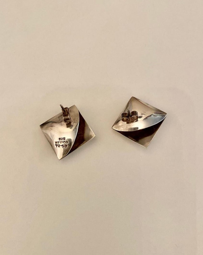 Square silver earrings