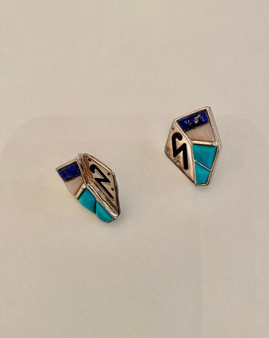 Handmade turquoise and silver earrings