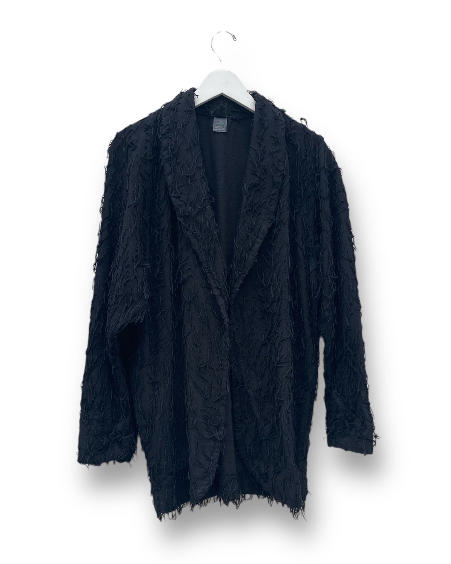 Black cotton fringes fabric oversize jacket