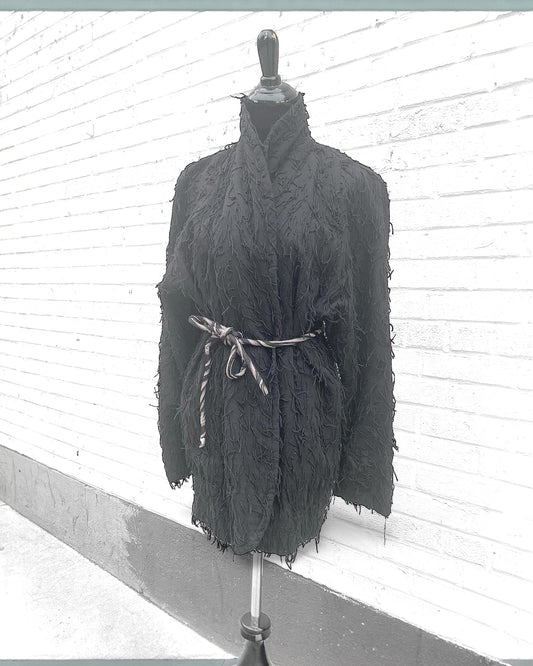 Black cotton fringes fabric oversize jacket