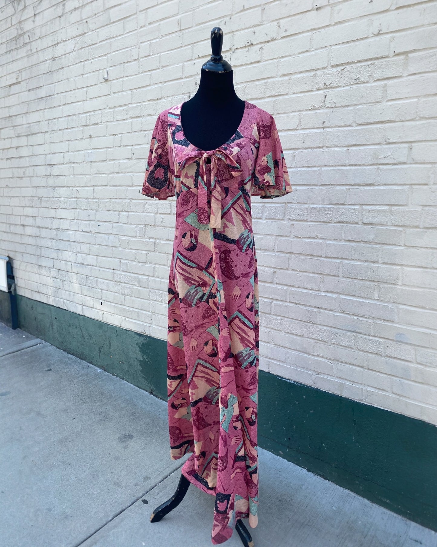 1970s unique print empier cut maxi dress