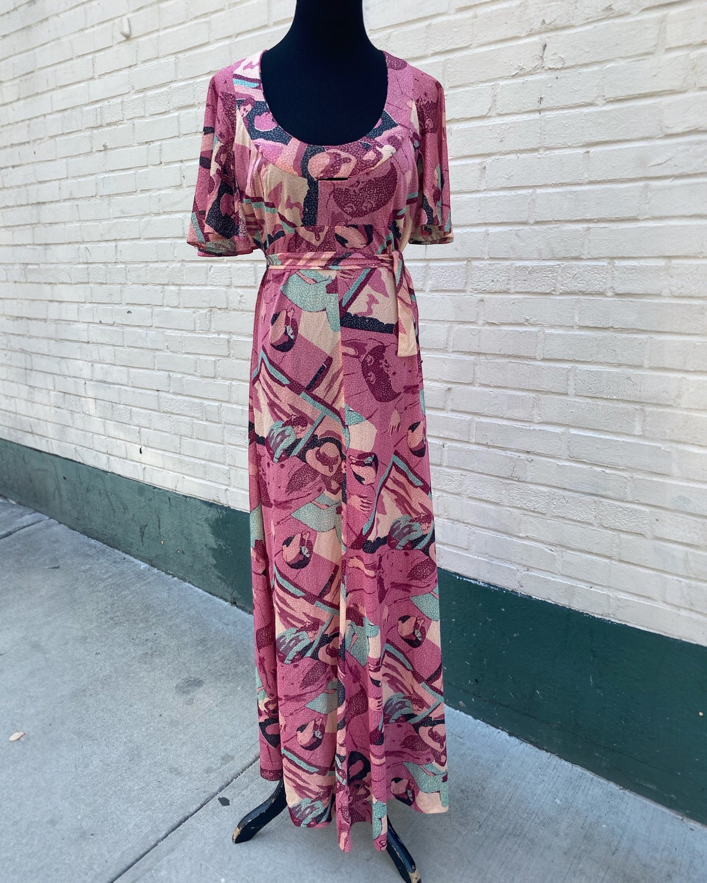 1970s unique print empier cut maxi dress