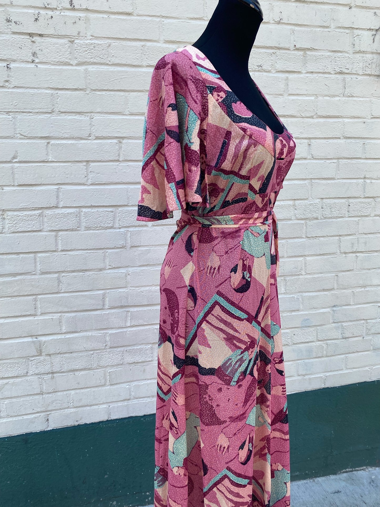 1970s unique print empier cut maxi dress