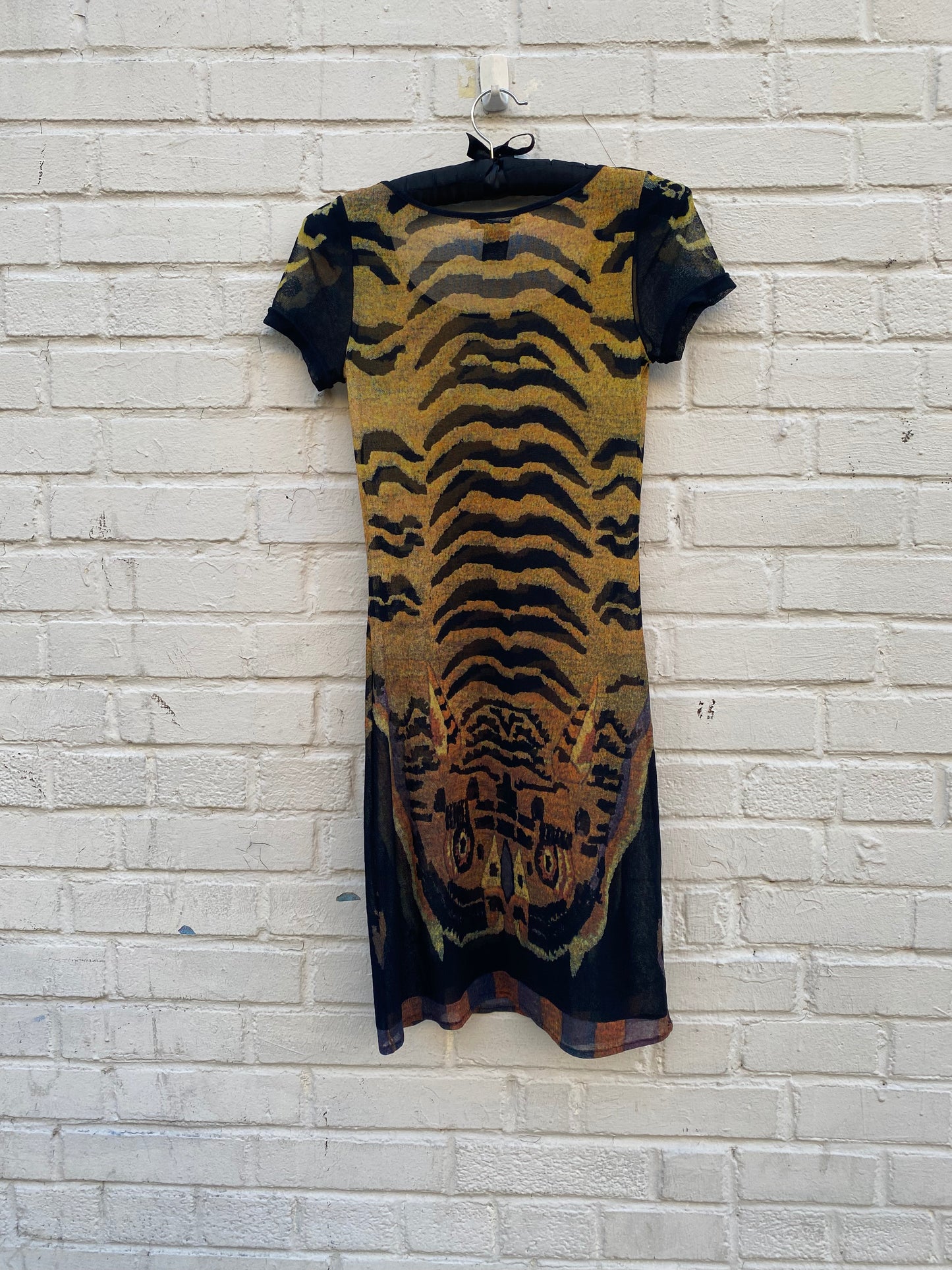 90’s Vivian Tam sheer stretch mini dress with tiger print