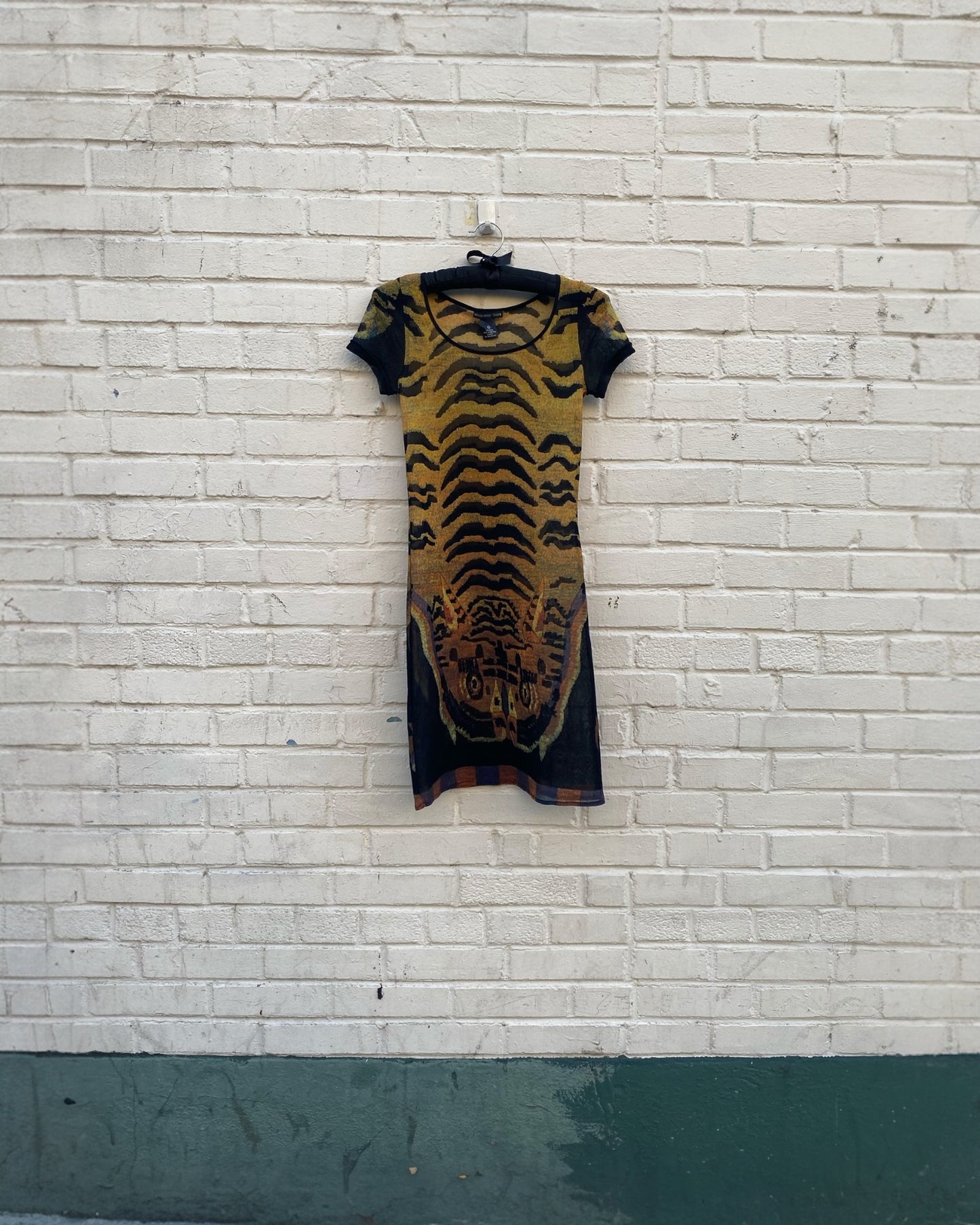 90’s Vivian Tam sheer stretch mini dress with tiger print