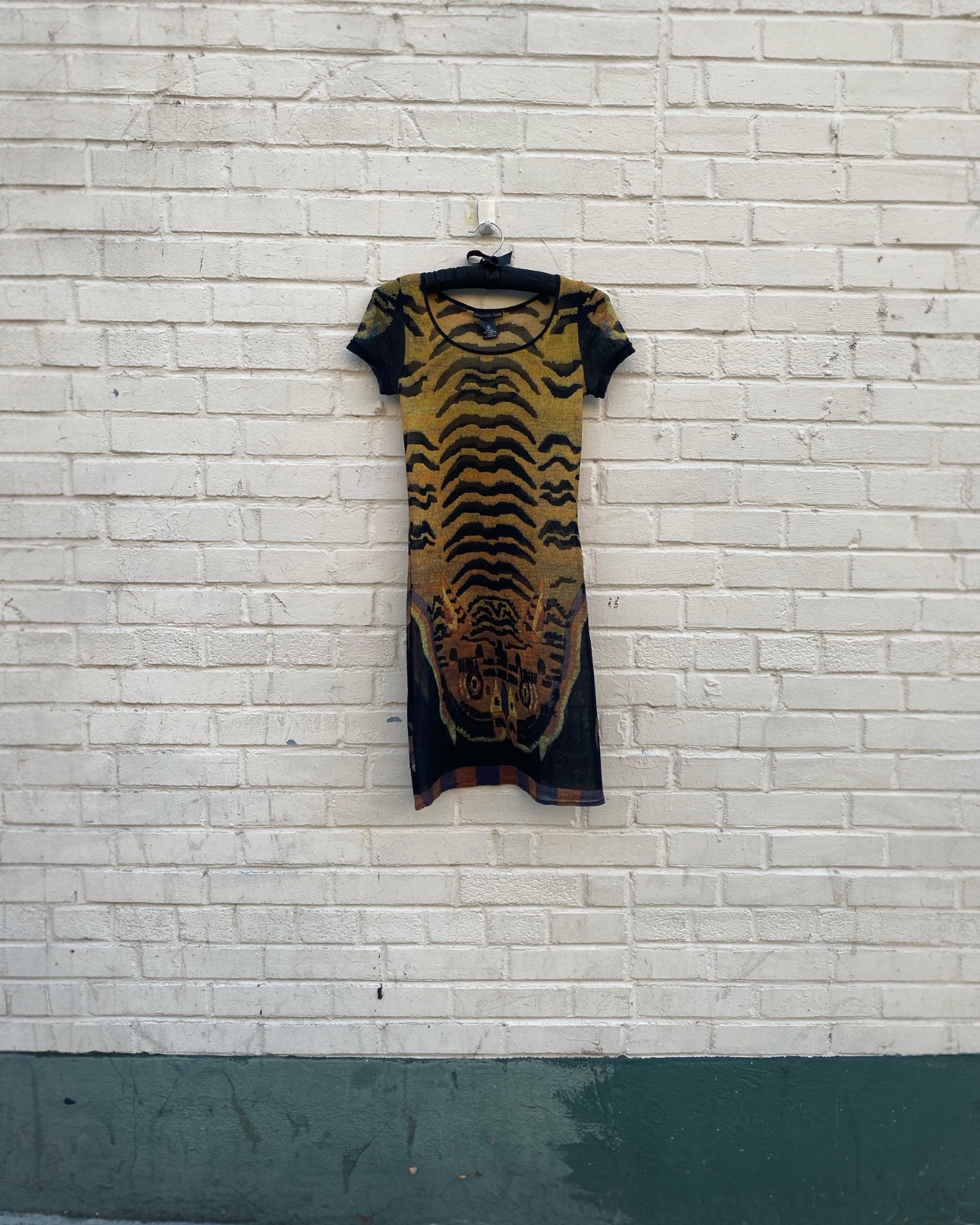 90's Vivian Tam sheer stretch mini dress with tiger print rabbits nyc 90's Vivian Tam sheer stretch mini dress with tiger print rabbits nyc