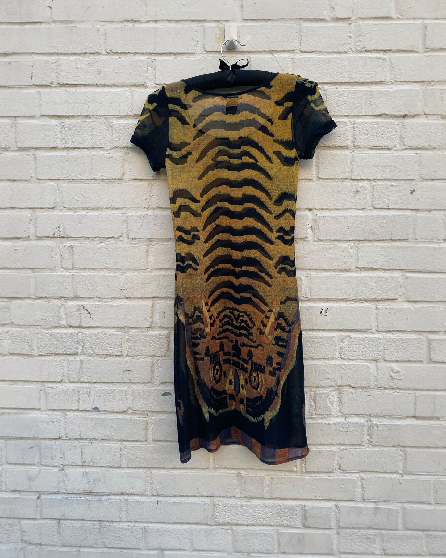 90’s Vivian Tam sheer stretch mini dress with tiger print