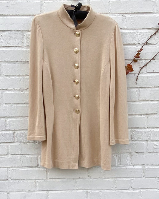Mao collar Beige  Knit Jacket with Gold bottouns